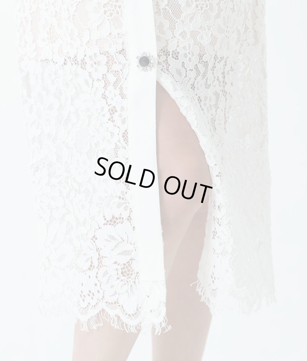 画像12: [ERUKEI]総レース・半袖・ロールカラー・ビジューボタン・フェイクポケット・タイト・ミディアムドレス・ワンピース[山崎みどり着用]《送料＆代引き手数料無料》 (12)