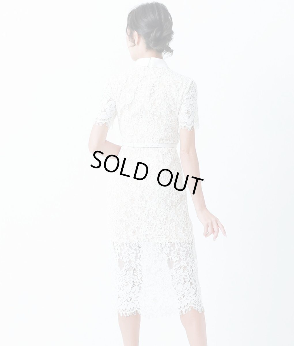 画像3: [ERUKEI]総レース・半袖・ロールカラー・ビジューボタン・フェイクポケット・タイト・ミディアムドレス・ワンピース[山崎みどり着用]《送料＆代引き手数料無料》 (3)