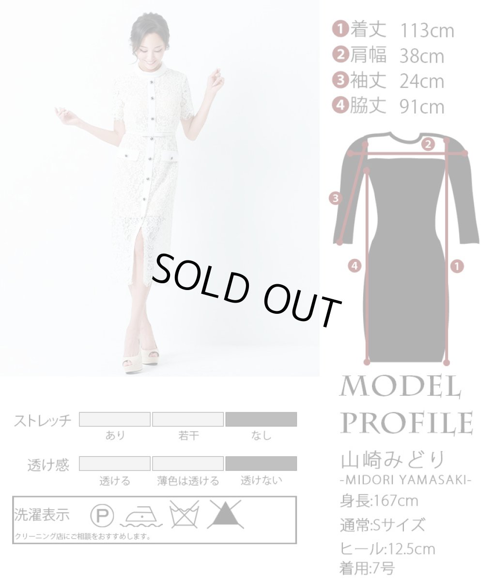 画像5: [ERUKEI]総レース・半袖・ロールカラー・ビジューボタン・フェイクポケット・タイト・ミディアムドレス・ワンピース[山崎みどり着用]《送料＆代引き手数料無料》 (5)