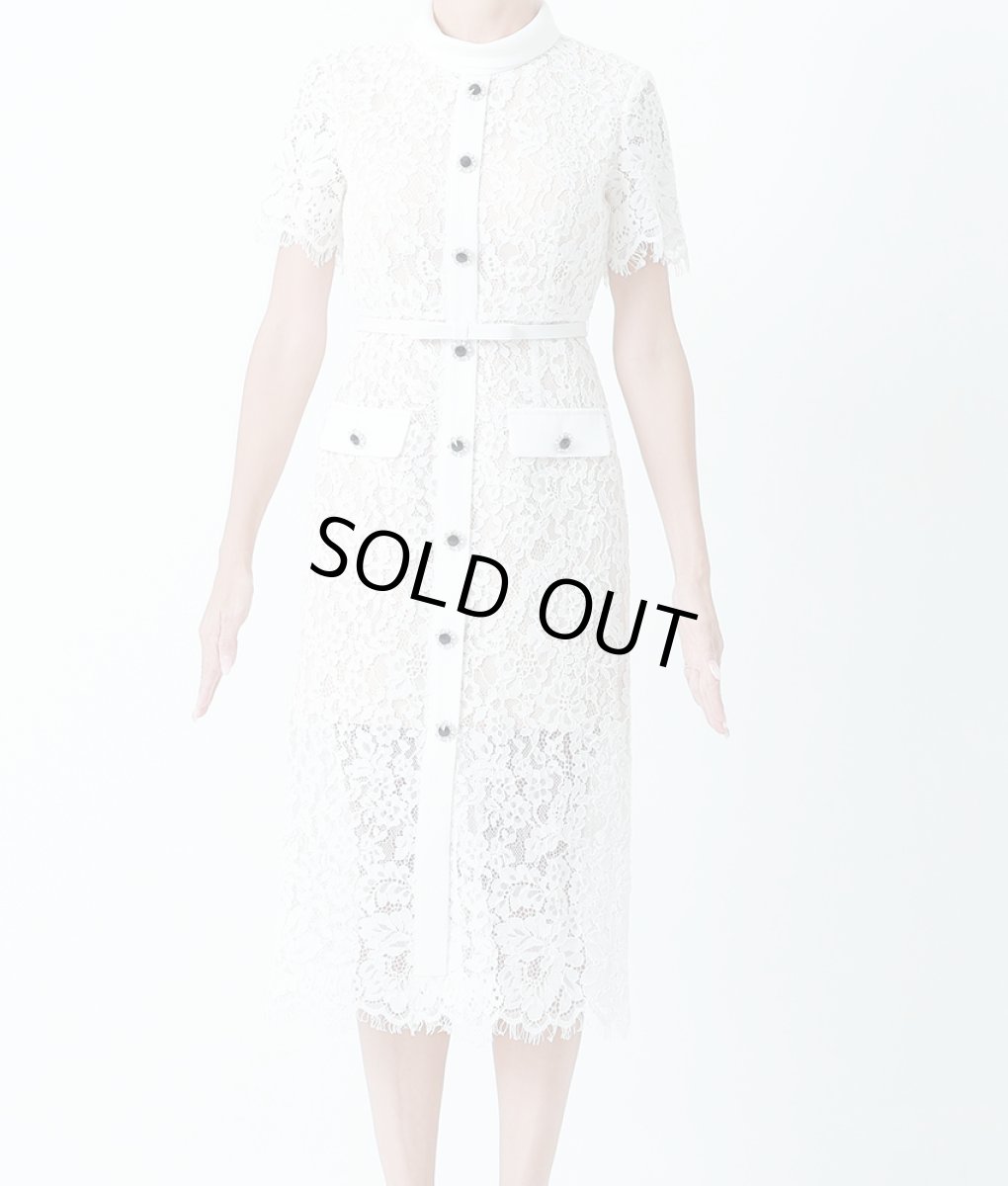 画像6: [ERUKEI]総レース・半袖・ロールカラー・ビジューボタン・フェイクポケット・タイト・ミディアムドレス・ワンピース[山崎みどり着用]《送料＆代引き手数料無料》 (6)