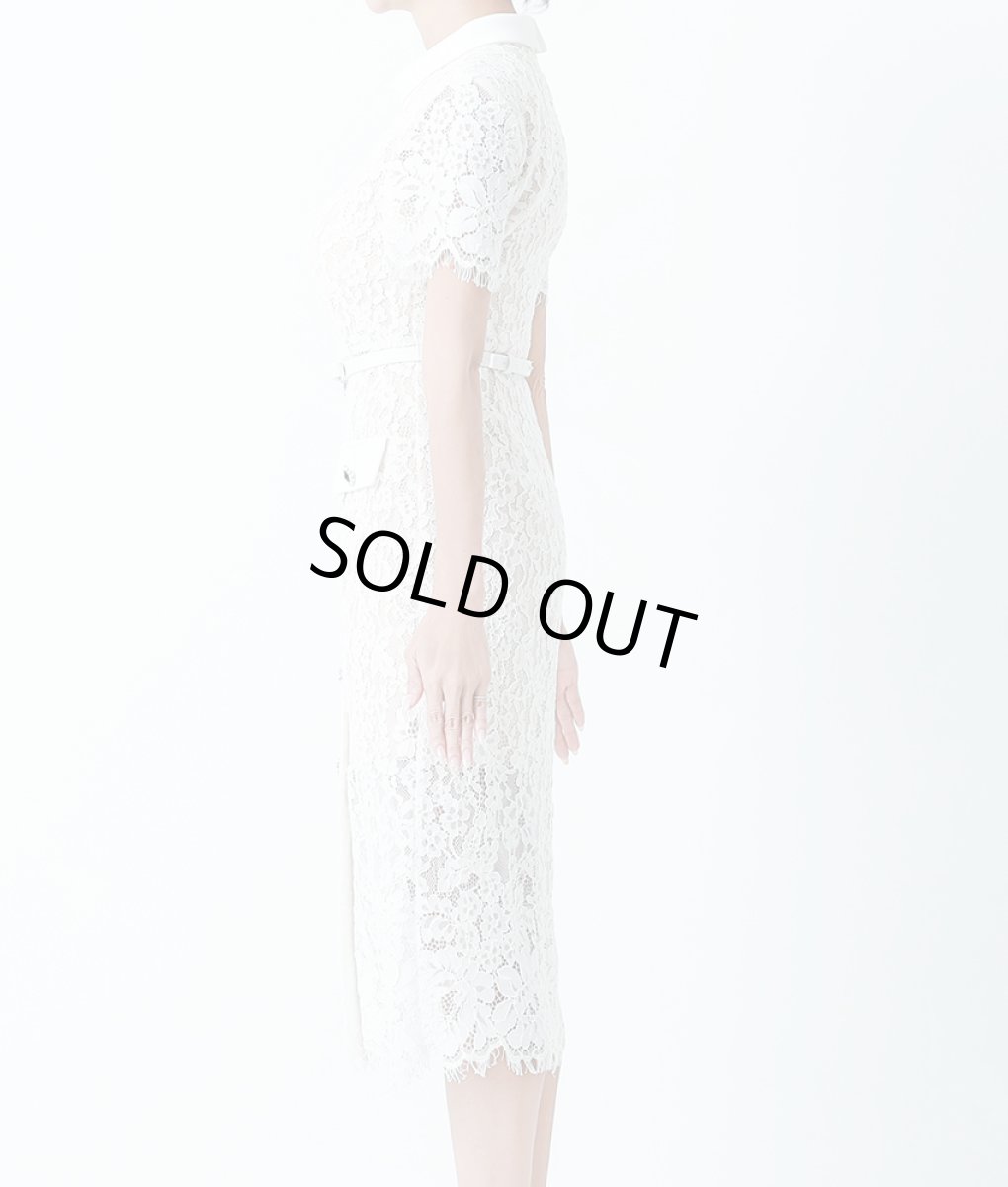 画像7: [ERUKEI]総レース・半袖・ロールカラー・ビジューボタン・フェイクポケット・タイト・ミディアムドレス・ワンピース[山崎みどり着用]《送料＆代引き手数料無料》 (7)