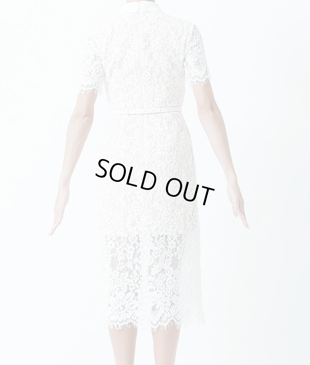 画像8: [ERUKEI]総レース・半袖・ロールカラー・ビジューボタン・フェイクポケット・タイト・ミディアムドレス・ワンピース[山崎みどり着用]《送料＆代引き手数料無料》 (8)