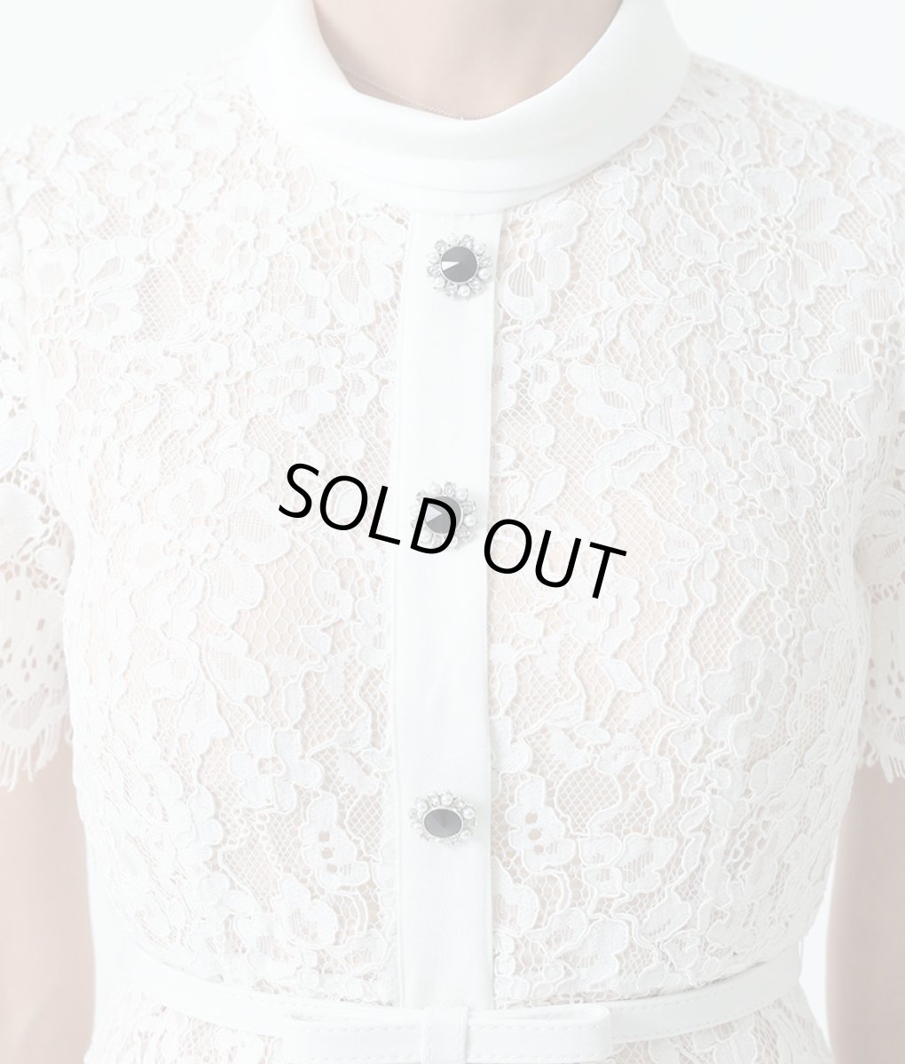 画像9: [ERUKEI]総レース・半袖・ロールカラー・ビジューボタン・フェイクポケット・タイト・ミディアムドレス・ワンピース[山崎みどり着用]《送料＆代引き手数料無料》 (9)