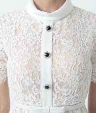 画像9: [ERUKEI]総レース・半袖・ロールカラー・ビジューボタン・フェイクポケット・タイト・ミディアムドレス・ワンピース[山崎みどり着用]《送料＆代引き手数料無料》 (9)