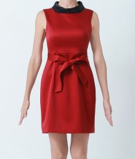 画像7: [ERUKEI]バイカラー・サテン・シンプル・ハイネック・リボンベルト・ノースリーブ・タイト・ミニドレス・ワンピース[山崎みどり着用][送料無料] mywr (7)