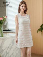 画像5: [ XS-Lサイズ / 1カラー][ERUKEI]ボーダー・ツイード・スパンコールMIX・お花ブローチ・ポケット・パイピングタイト・ミニドレス・ワンピース[山崎みどり着用][送料無料] mywh (5)