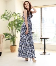 画像6: [ XS-Lサイズ / 1カラー][ERUKEI]ホワイト×ブルー・小花柄・ノースリーブ・カシュクール・Aライン・マキシ丈・ロングドレス・ワンピース[薗田杏奈着用][送料無料] (6)