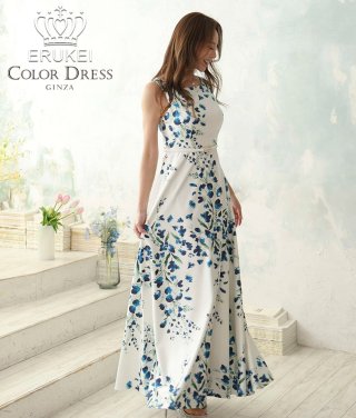 フラワープリント スリーブレス ロングドレス シフォン・花柄・フラワープリント・Aライン・Vネック・ノースリーブ
