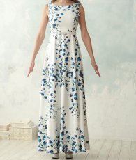 画像7: [ XS-Lサイズ / 1カラー][ERUKEI]ホワイト×ブルー・ベルト・プリント・ノースリーブ・Aライン・ロングドレス・ワンピース[山崎みどり着用][送料無料] mywh (7)