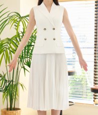 画像7: [ XS-Lサイズ / 1カラー][ERUKEI]ホワイト・ジャケットライク・テーラード・プリーツ・ノースリーブ・Aライン・ミディアムドレス・ワンピース[黒木麗奈着用][送料無料] (7)