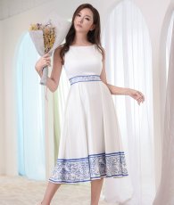 画像2: [ XS-Lサイズ / 1カラー][ERUKEI]プリント・切替・Aライン・ノースリーブ・ミディアムドレス・ワンピース[山崎みどり着用][送料無料] mywhlu (2)