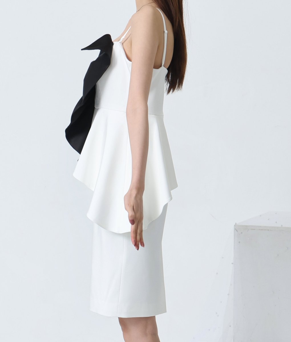 画像8: [ XS-Lサイズ / 1カラー][ERUKEI/GINZA COUTURE]バイカラー・アシンメトリー・変形・キャミソール・フリル・ペプラム・タイト・ミニドレス・ワンピース[黒木麗奈着用][送料無料] (8)