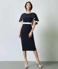 画像5: [ XS-Lサイズ / 2カラー ][ERUKEI]シンプル・バイカラー・ケープ付き・タイト・ミディアムドレス・ワンピース[奈月セナ着用][送料無料] (5)