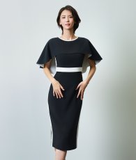 画像6: [ XS-Lサイズ / 2カラー ][ERUKEI]シンプル・バイカラー・ケープ付き・タイト・ミディアムドレス・ワンピース[奈月セナ着用][送料無料] (6)