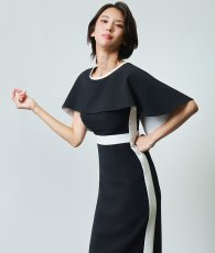 画像7: [ XS-Lサイズ / 2カラー ][ERUKEI]シンプル・バイカラー・ケープ付き・タイト・ミディアムドレス・ワンピース[奈月セナ着用][送料無料] (7)