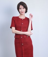 画像5: [ERUKEI]ポイントボタン・ツイード・五分袖・タイト・フロントポケット・ショート丈・ミニドレス・ワンピース[奈月セナ着用][送料無料] (5)