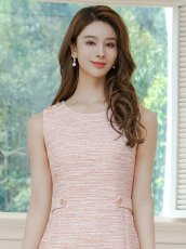 画像8: [ERUKEI] シンプル・ノースリーブ・ツイード・タイト・膝丈・ミディアムドレス・ワンピース[送料無料] (8)