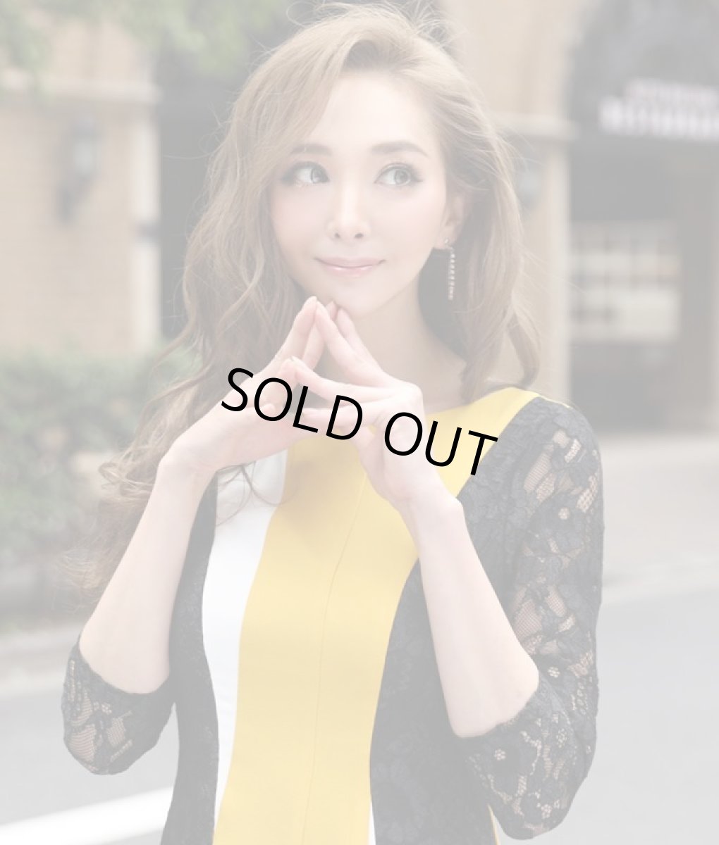 画像4: [ERUKEI]トリコロール・ブラックレース・アシメントリー・七分袖・ミディアムドレス・ワンピース[山崎みどり着用][送料無料] my (4)