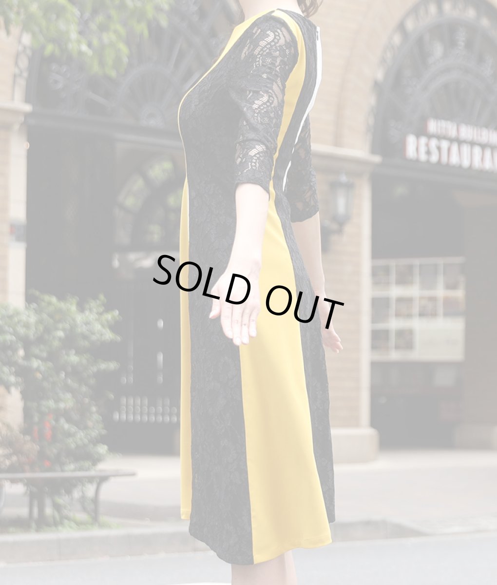 画像7: [ERUKEI]トリコロール・ブラックレース・アシメントリー・七分袖・ミディアムドレス・ワンピース[山崎みどり着用][送料無料] my (7)