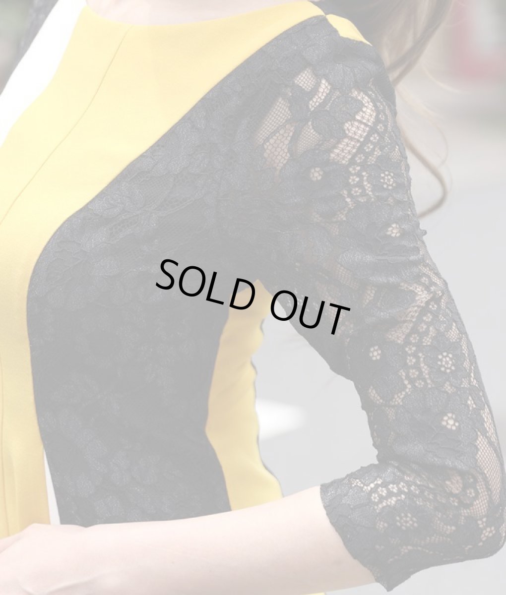 画像10: [ERUKEI]トリコロール・ブラックレース・アシメントリー・七分袖・ミディアムドレス・ワンピース[山崎みどり着用][送料無料] my (10)