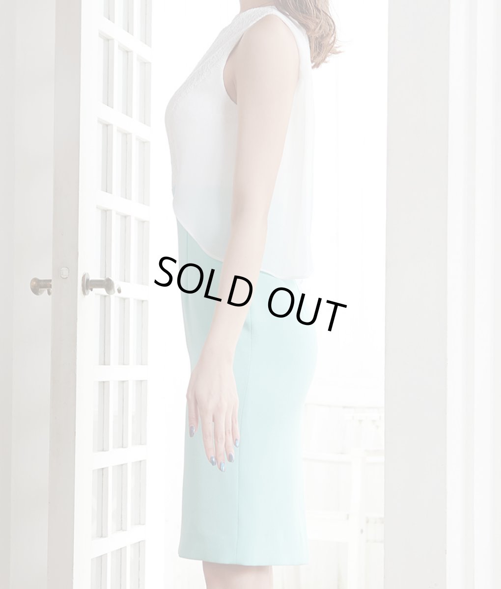 画像7: [SALE品のため返品不可＆再入荷なしの現品限り][ERUKEI]ホワイトレース×ミント・シフォンポイント・タイト・ノースリーブ・ ミニ・ワンピース・ドレス[MIRIN着用][送料無料] (7)