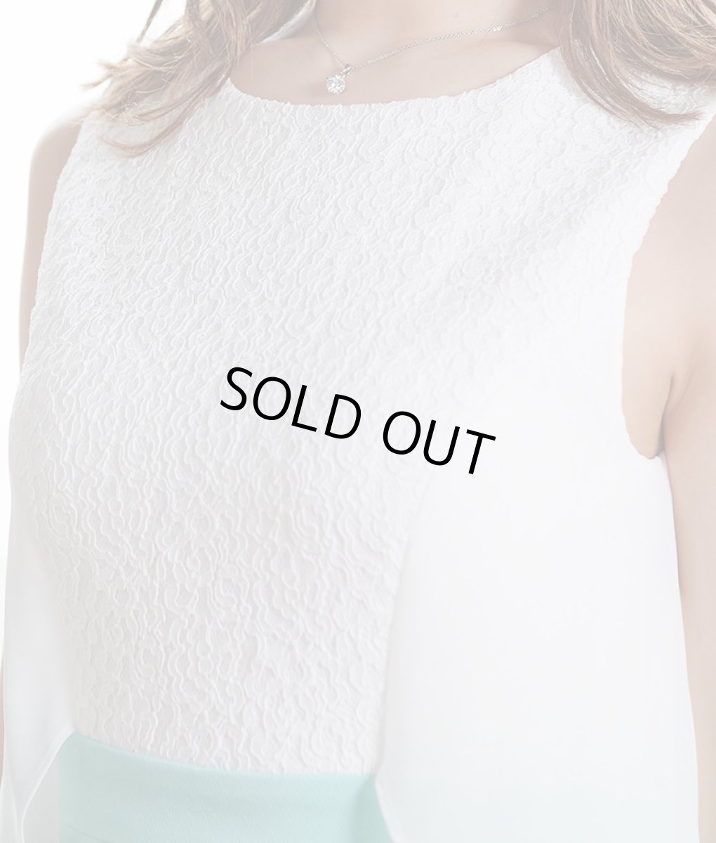 画像9: [SALE品のため返品不可＆再入荷なしの現品限り][ERUKEI]ホワイトレース×ミント・シフォンポイント・タイト・ノースリーブ・ ミニ・ワンピース・ドレス[MIRIN着用][送料無料] (9)