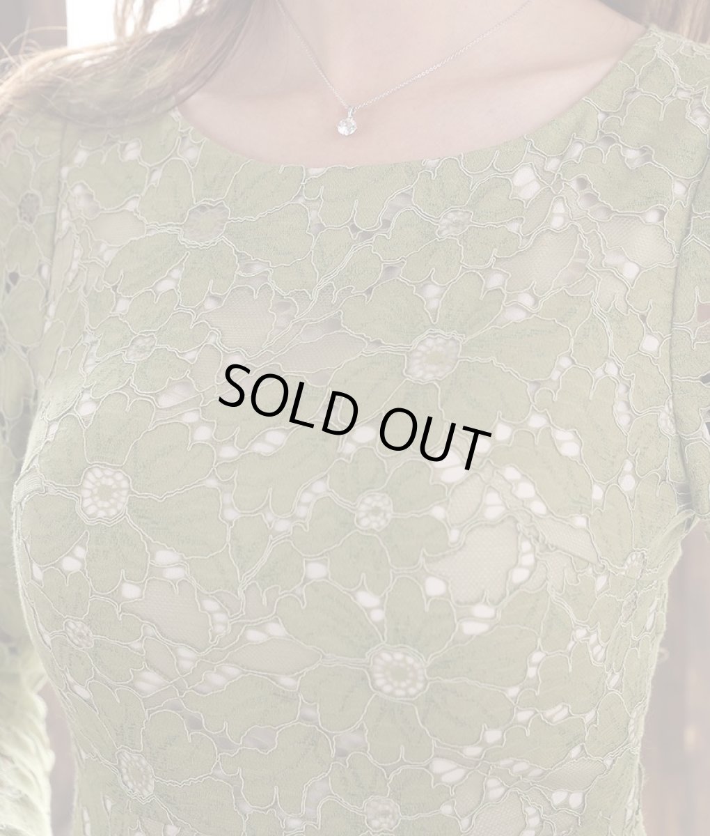 画像9: [ERUKEI]グラスグリーン・総レース・アシンメトリー・長袖・マーメイドライン・ミディアムドレス・ワンピース[山崎みどり着用][送料無料] (9)