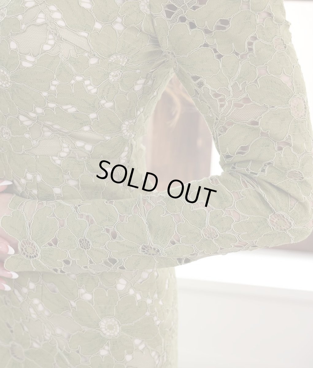 画像10: [ERUKEI]グラスグリーン・総レース・アシンメトリー・長袖・マーメイドライン・ミディアムドレス・ワンピース[山崎みどり着用][送料無料] (10)