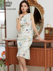 画像1: [ERUKEI/GINZA COUTURE]ホワイト・ブラック・花柄・ノースリーブ・裾プリーツ・マーメイドライン・ミディアムドレス・ワンピース[送料無料] (1)