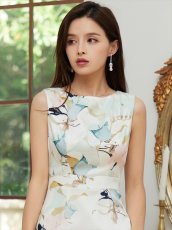 画像5: [ERUKEI/GINZA COUTURE]ホワイト・ブラック・花柄・ノースリーブ・裾プリーツ・マーメイドライン・ミディアムドレス・ワンピース[送料無料] (5)