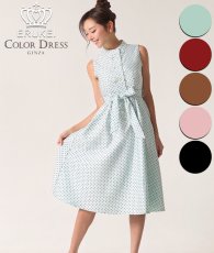 画像1: [ERUKEI GINZA COUTURE]ドット・水玉金ボタン・ノースリーブ・Aライン・ミディアムドレス・ワンピース[山崎みどり着用][送料無料]mygr (1)
