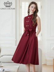 画像2: [ERUKEI GINZA COUTURE]ドット・水玉金ボタン・ノースリーブ・Aライン・ミディアムドレス・ワンピース[山崎みどり着用][送料無料]mygr (2)