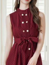 画像14: [ERUKEI GINZA COUTURE]ドット・水玉金ボタン・ノースリーブ・Aライン・ミディアムドレス・ワンピース[山崎みどり着用][送料無料]mygr (14)