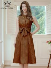 画像4: [ERUKEI GINZA COUTURE]ドット・水玉金ボタン・ノースリーブ・Aライン・ミディアムドレス・ワンピース[山崎みどり着用][送料無料]mygr (4)