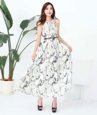 画像3: [ XS-Lサイズ / 1カラー][ERUKEI]アート柄・ホルターネック・ノースリーブ・ベルト・フレア・ロングドレス・ワンピース[薗田杏奈着用][送料無料] (3)