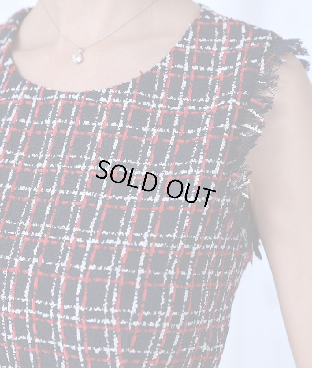 画像12: [ERUKEI]ツイード・フリンジ・切り替えライン・ノースリーブ・Aライン・ミニドレス・ワンピース[渚・MIRIN・山崎みどり着用][送料無料]mynv (12)