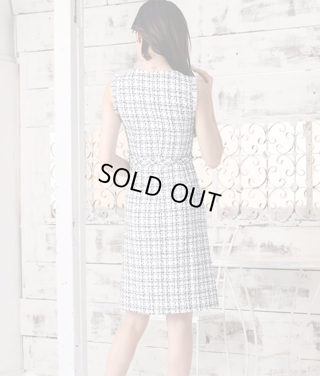 画像4: [ERUKEI]ツイード・フリンジ・切り替えライン・ノースリーブ・Aライン・ミニドレス・ワンピース[渚・MIRIN・山崎みどり着用][送料無料]mynv (4)