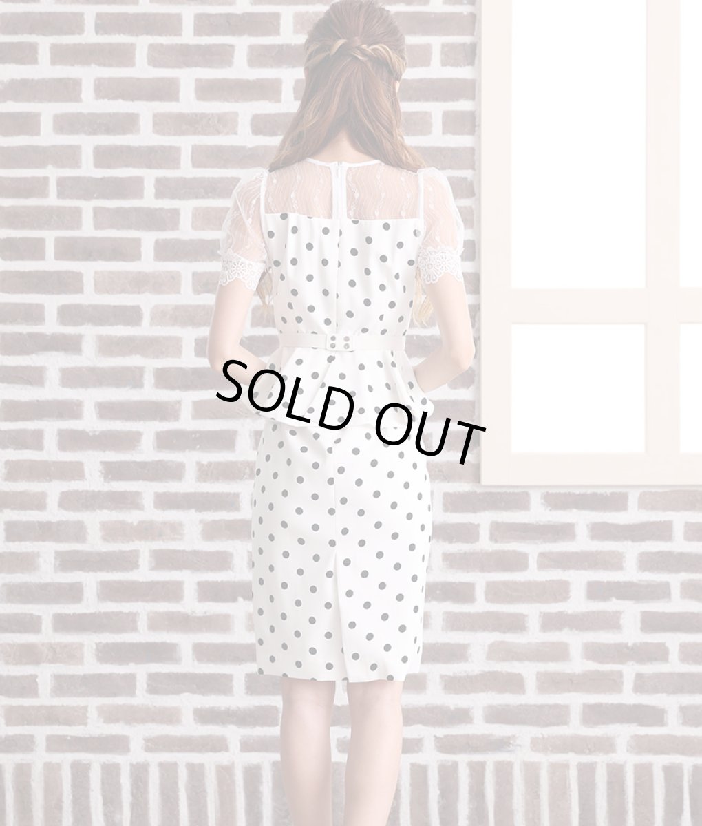 画像4: [ERUKEI]ドットプリント・半袖・デコルテレース・ペプラム・ミニドレス・ショートワンピース[関あいか・れお着用]《送料＆代引き手数料無料》 (4)