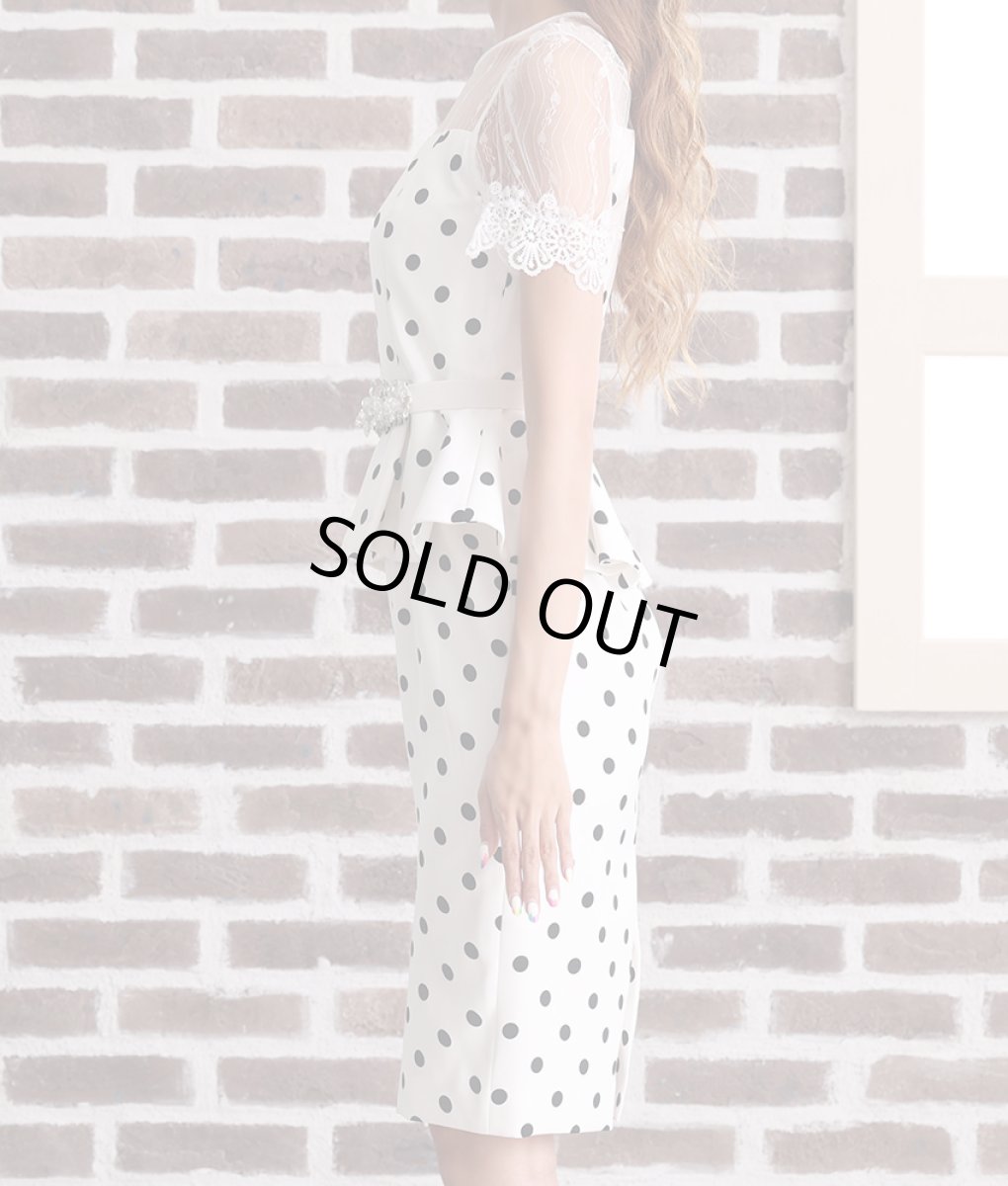 画像8: [ERUKEI]ドットプリント・半袖・デコルテレース・ペプラム・ミニドレス・ショートワンピース[関あいか・れお着用]《送料＆代引き手数料無料》 (8)