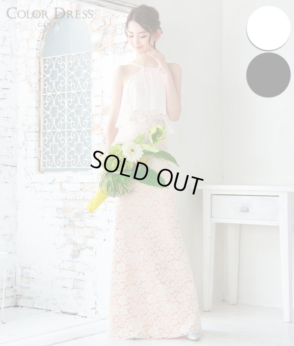 画像1: [SALE品のため返品不可＆再入荷なしの現品限り][ERUKEI]シンプル・ハイウエスト・レース×シフォン・Aライン・キャミソール・ロングドレス[黒木麗奈・山崎みどり着用]《送料＆代引き手数料無料》mybk (1)