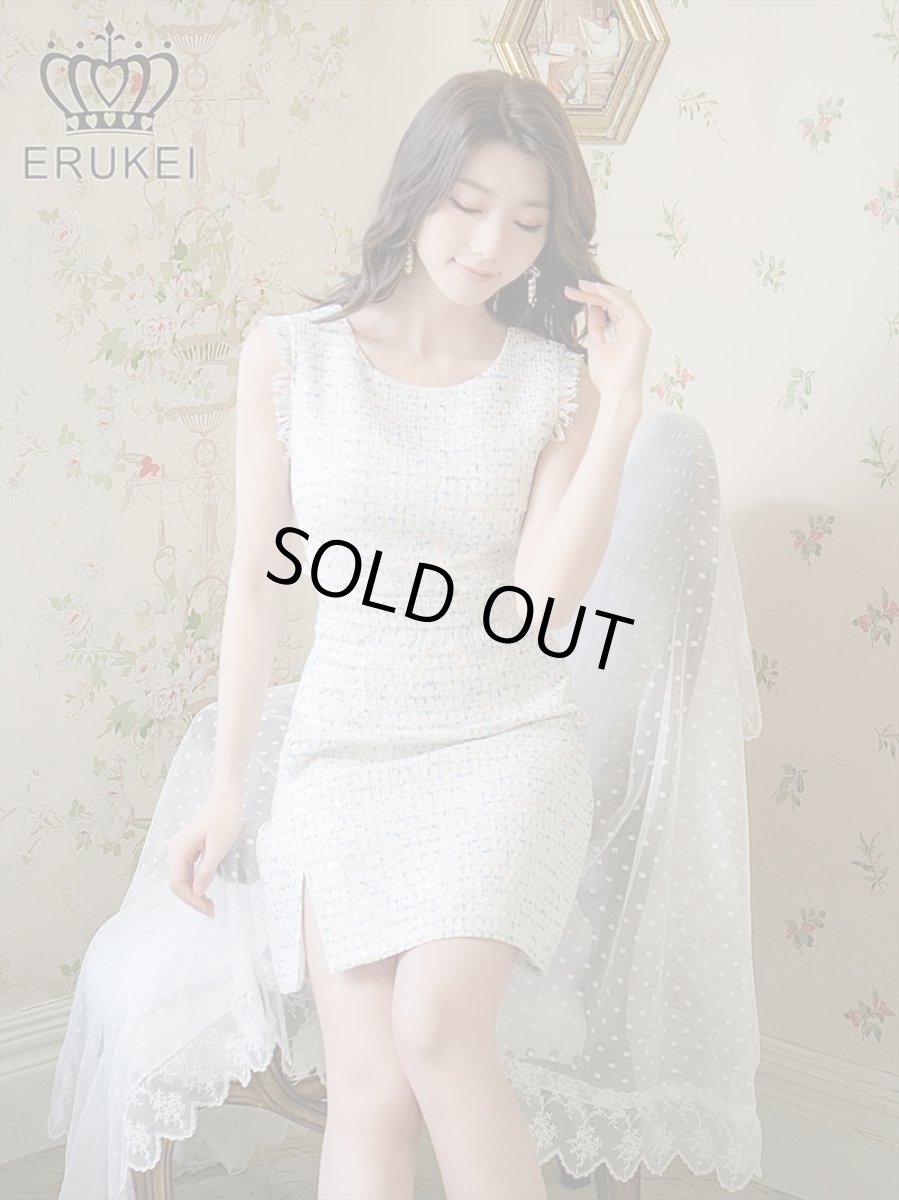 画像2: [ERUKEI]スパンコールMIX・ツイード・ポイントフリンジ・ノースリーブ・スリット・タイト・ミニドレス・ワンピース《送料＆代引き手数料無料》 [MIRIN着用] (2)