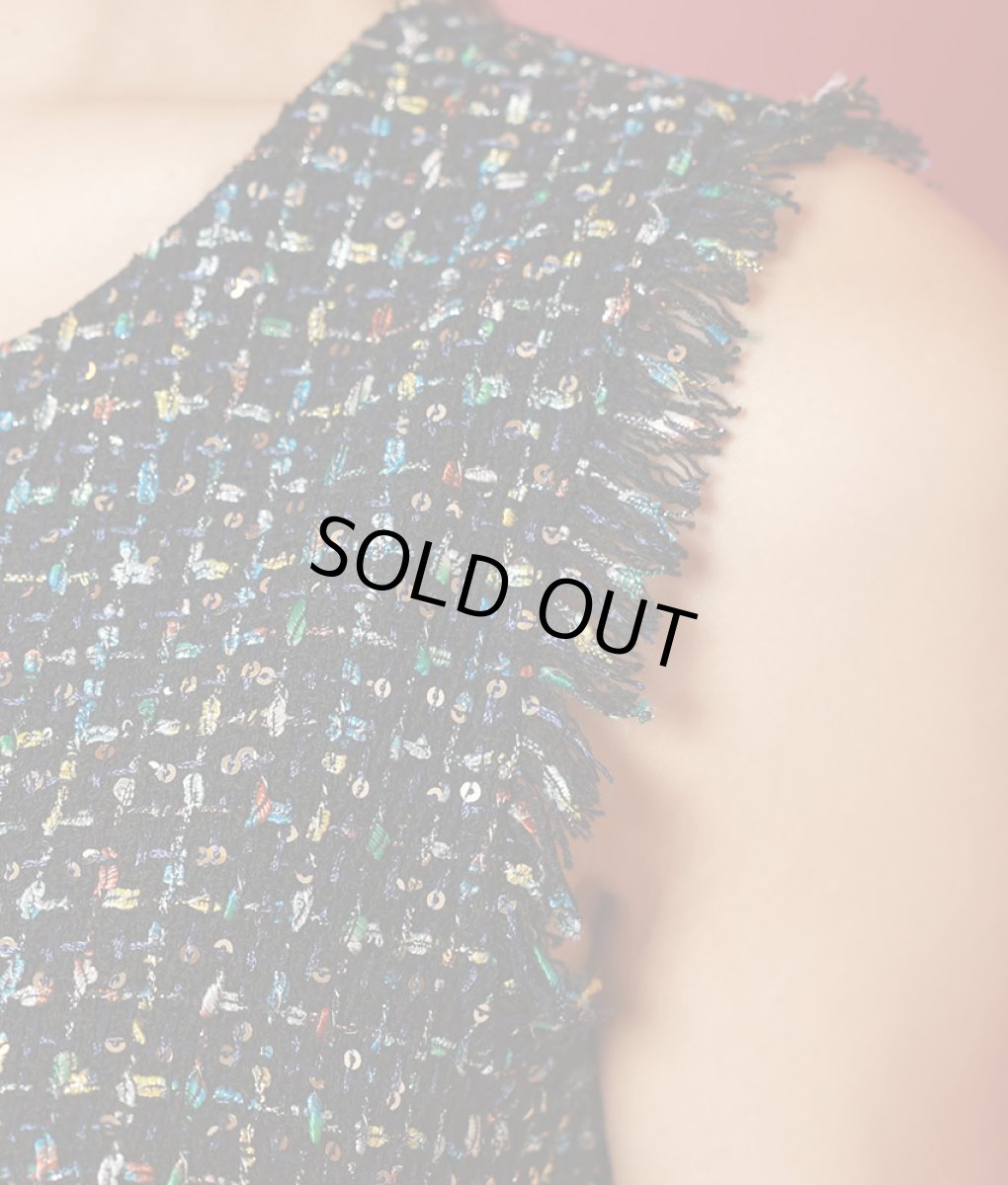 画像11: [ERUKEI]スパンコールMIX・ツイード・ポイントフリンジ・ノースリーブ・スリット・タイト・ミニドレス・ワンピース《送料＆代引き手数料無料》 [MIRIN着用] (11)