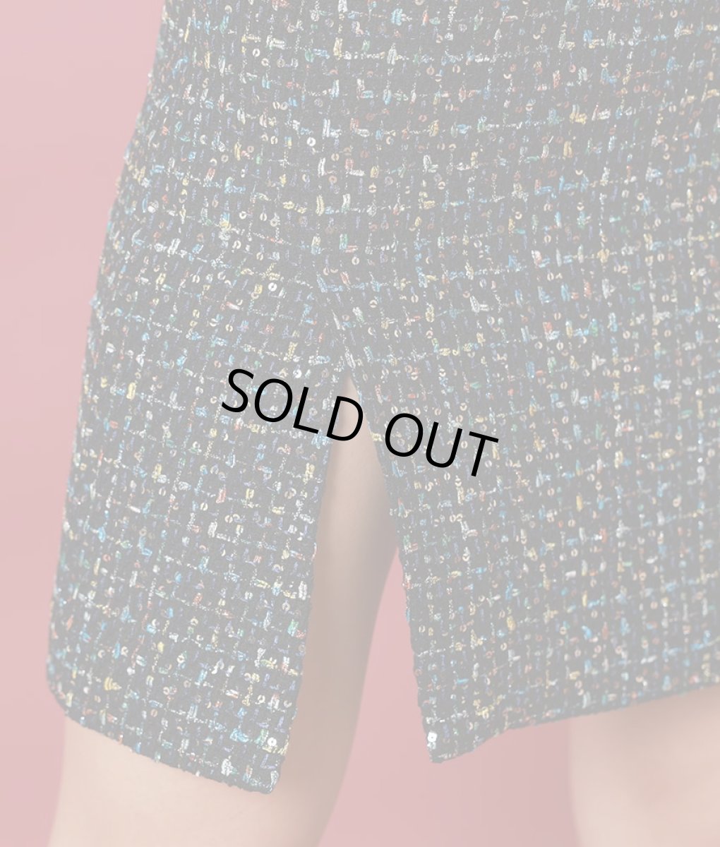 画像13: [ERUKEI]スパンコールMIX・ツイード・ポイントフリンジ・ノースリーブ・スリット・タイト・ミニドレス・ワンピース《送料＆代引き手数料無料》 [MIRIN着用] (13)