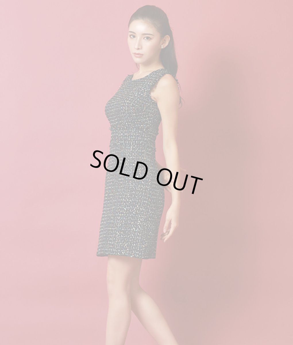 画像3: [ERUKEI]スパンコールMIX・ツイード・ポイントフリンジ・ノースリーブ・スリット・タイト・ミニドレス・ワンピース《送料＆代引き手数料無料》 [MIRIN着用] (3)