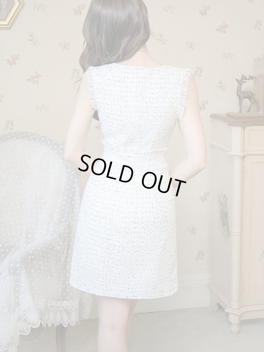 画像4: [ERUKEI]スパンコールMIX・ツイード・ポイントフリンジ・ノースリーブ・スリット・タイト・ミニドレス・ワンピース《送料＆代引き手数料無料》 [MIRIN着用] (4)