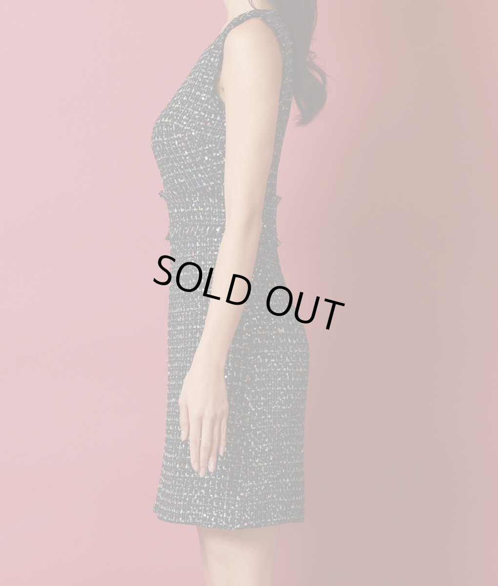 画像8: [ERUKEI]スパンコールMIX・ツイード・ポイントフリンジ・ノースリーブ・スリット・タイト・ミニドレス・ワンピース《送料＆代引き手数料無料》 [MIRIN着用] (8)