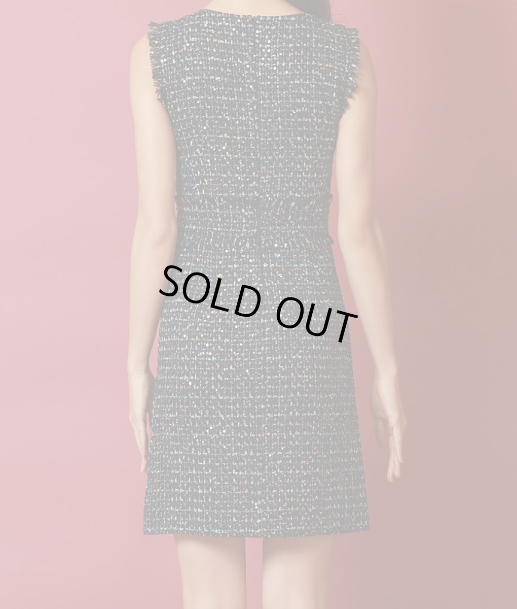 画像9: [ERUKEI]スパンコールMIX・ツイード・ポイントフリンジ・ノースリーブ・スリット・タイト・ミニドレス・ワンピース《送料＆代引き手数料無料》 [MIRIN着用] (9)