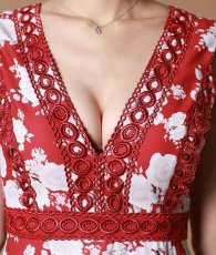 画像10: [ERUKEI]花柄・プリント・レース・Vネック・ノースリーブ・Aライン・ミディアムドレス・ワンピース[れお着用][送料無料] (10)