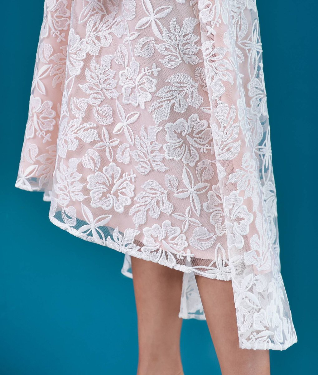 画像13: [ERUKEI]ノースリーブ・ブラック・ホワイト・花柄・ハイビスカス・刺繍・プリント・Vネック・Aライン・ミディアムドレス[送料無料] (13)