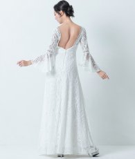 画像3: [ERUKEI] ホワイト・総レース・ベルスリーブ・Aライン・エレガント・ロングドレス[山崎みどり着用][送料無料]mywh (3)